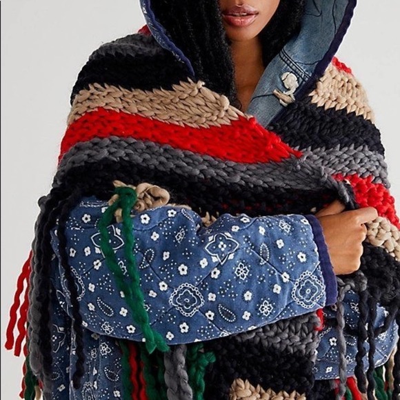 NEW Free People x Loopy Mango Hand Knit Multi Stripe Fringe Shawl - Picture 15 of 15